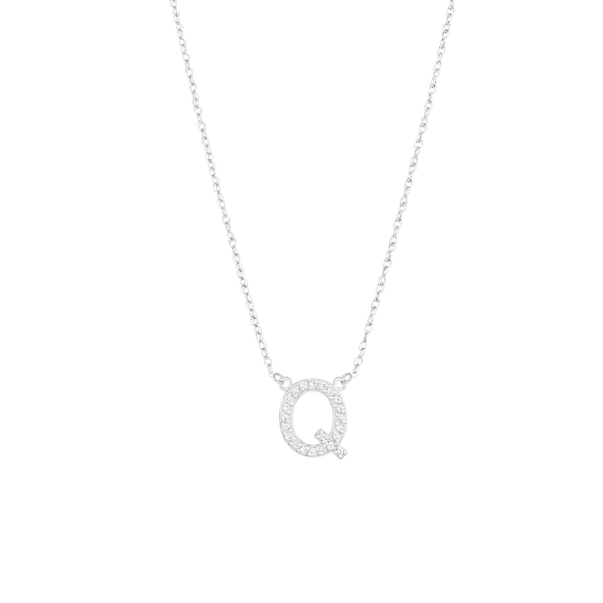 Letter Q Diamond Embellished Initial Pendant Necklace in 9ct White Gold