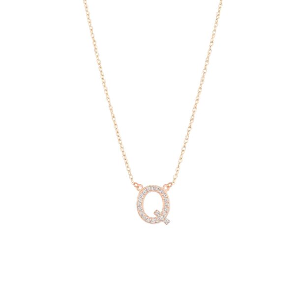 Letter Q Diamond Embellished Initial Pendant Necklace in 9ct Rose Gold