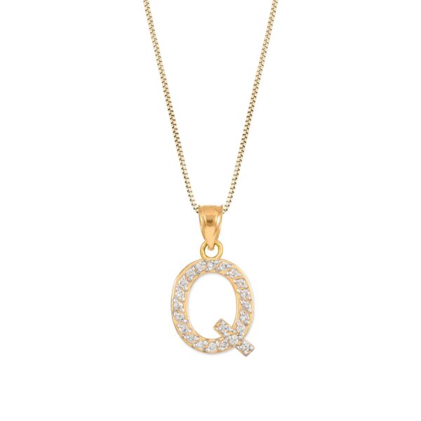 Letter Q Diamond Embellished Drop Pendant Necklace in 9ct Gold