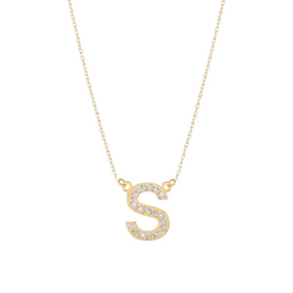 Letter S Diamond Embellished Initial Pendant Necklace in 9ct Gold