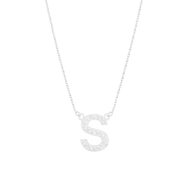 Letter S Diamond Embellished Initial Pendant Necklace in 9ct White Gold