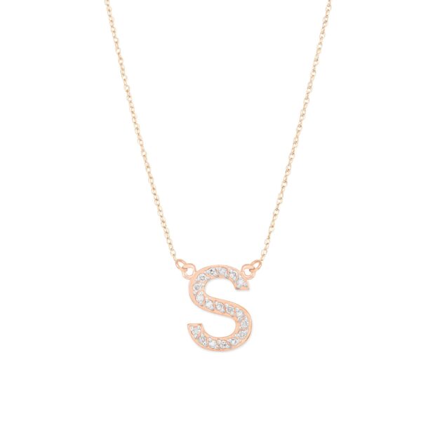 Letter S Diamond Embellished Initial Pendant Necklace in 9ct Rose Gold