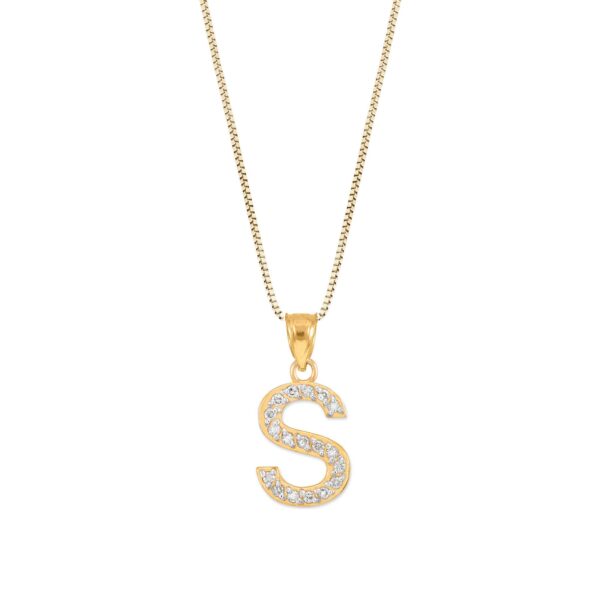Letter S Diamond Embellished Drop Pendant Necklace in 9ct Gold