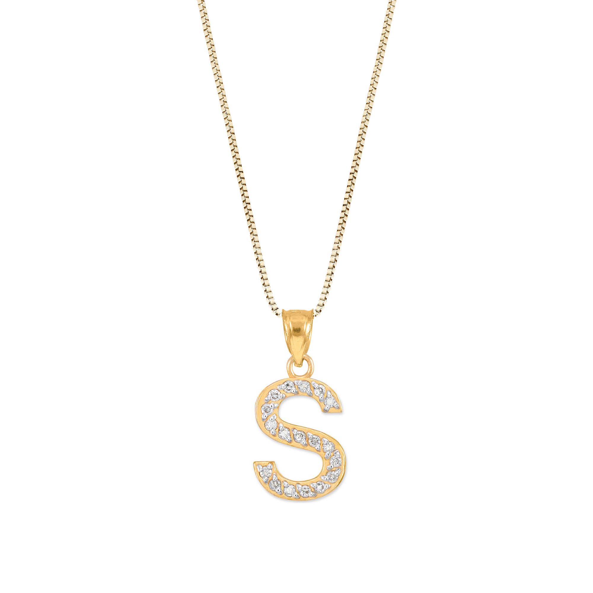 Letter S Diamond Embellished Drop Pendant Necklace in 9ct Gold