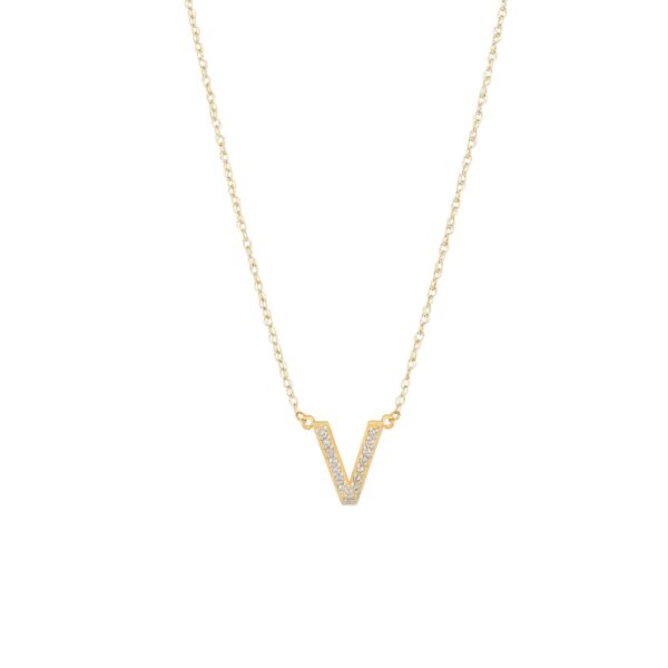 Letter V Diamond Embellished Initial Pendant Necklace in 9ct Gold