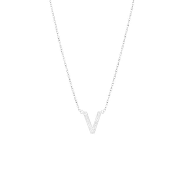 Letter V Diamond Embellished Initial Pendant Necklace in 9ct White Gold