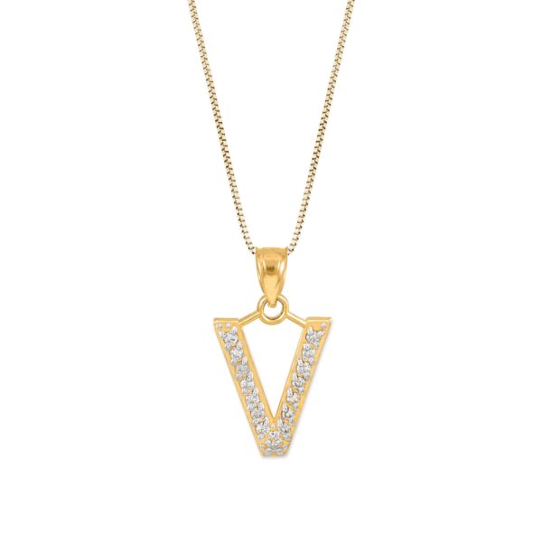 Letter V Diamond Embellished Drop Pendant Necklace in 9ct Gold