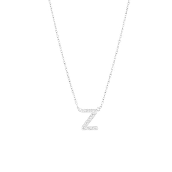 Letter Z Diamond Embellished Initial Pendant Necklace in 9ct White Gold