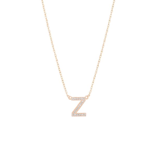 Letter Z Diamond Embellished Initial Pendant Necklace in 9ct Rose Gold