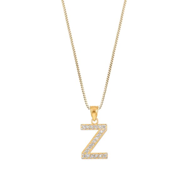 Letter Z Diamond Embellished Drop Pendant Necklace in 9ct Gold
