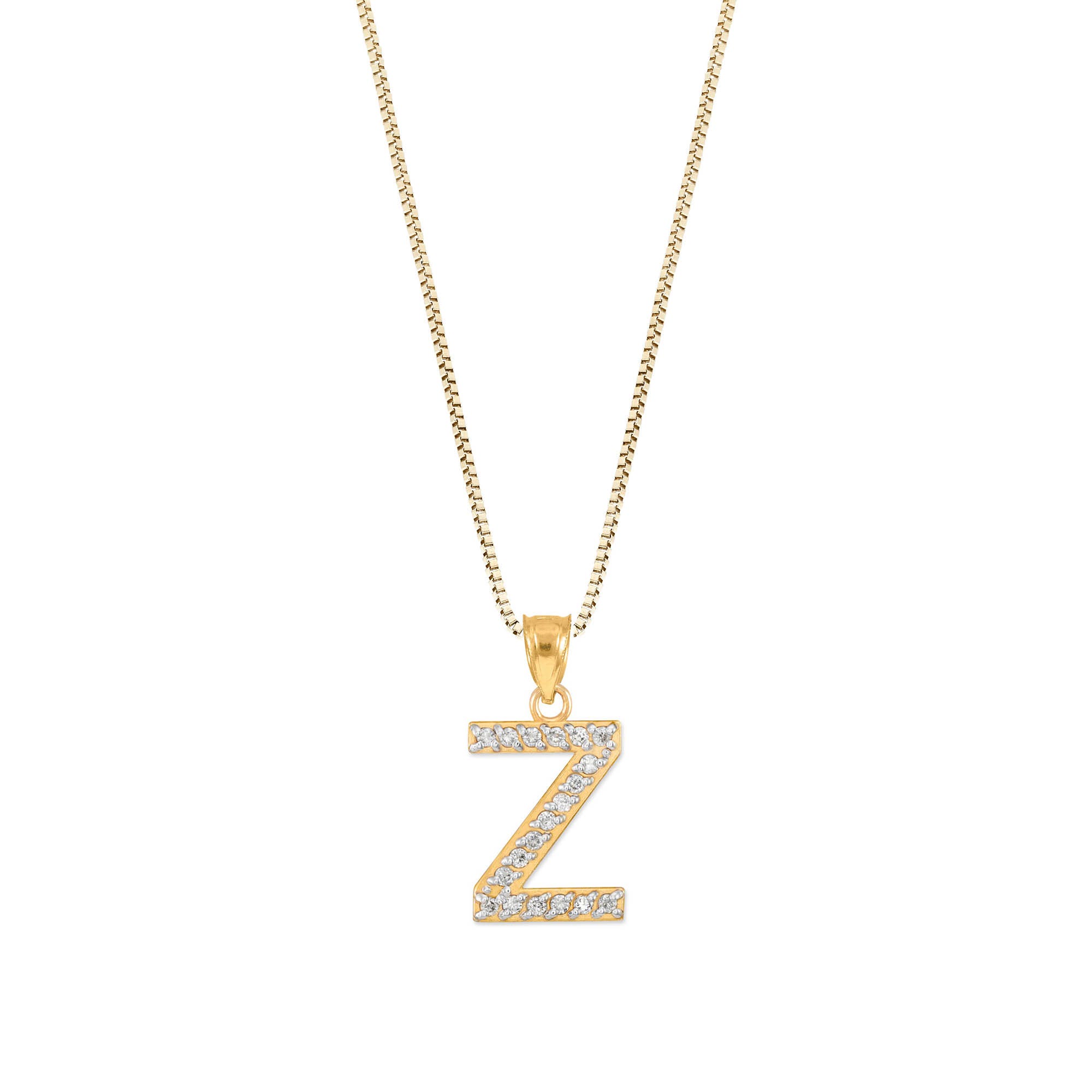 Letter Z Diamond Embellished Drop Pendant Necklace in 9ct Gold