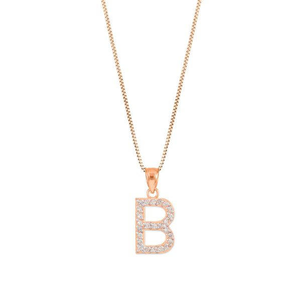 Letter B Diamond Embellished Drop Pendant Necklace in 9ct Rose Gold