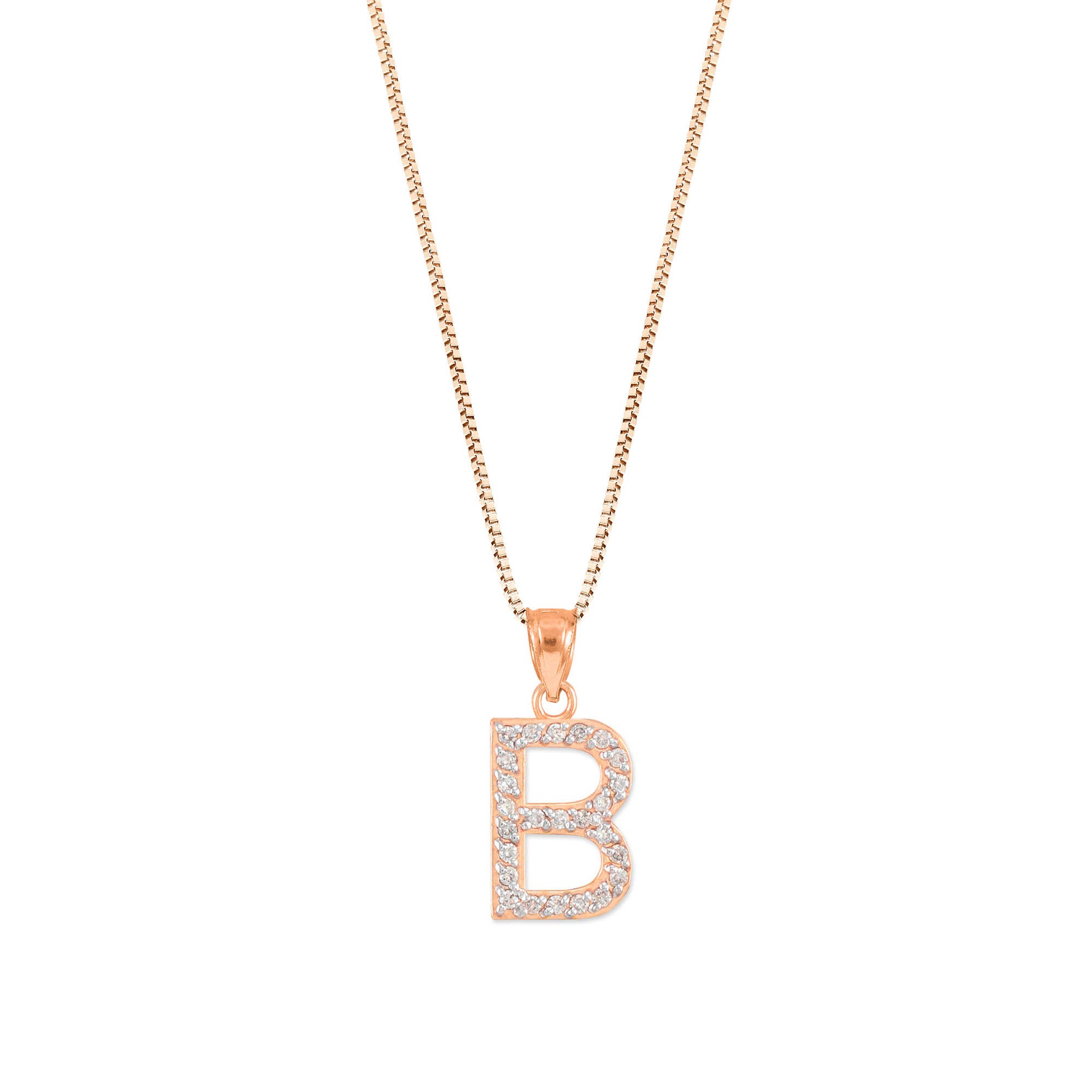 Letter B Diamond Embellished Drop Pendant Necklace in 9ct Rose Gold