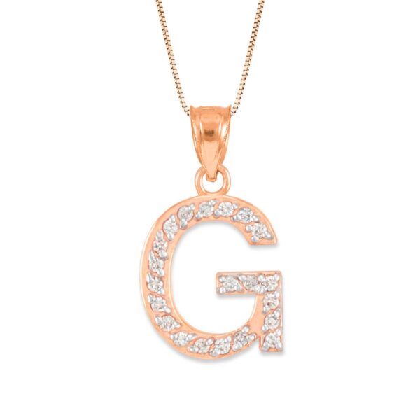 Letter G Diamond Embellished Drop Pendant Necklace in 9ct Rose Gold