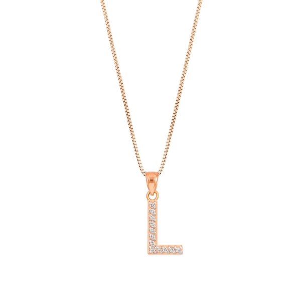 Letter L Diamond Embellished Drop Pendant Necklace in 9ct Rose Gold