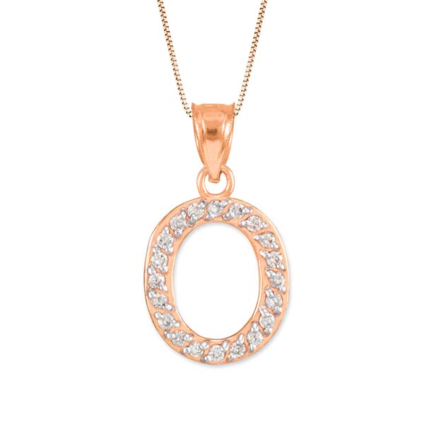 Letter O Diamond Embellished Drop Pendant Necklace in 9ct Rose Gold