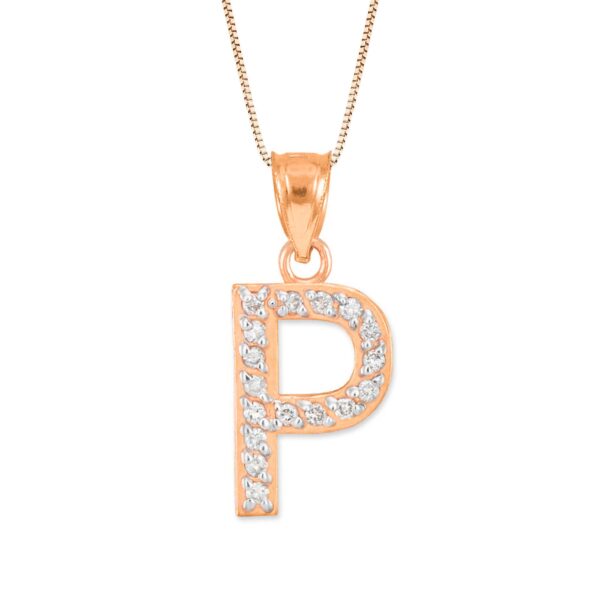 Letter P Diamond Embellished Drop Pendant Necklace in 9ct Rose Gold