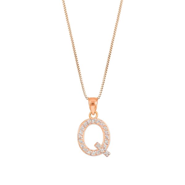Letter Q Diamond Embellished Drop Pendant Necklace in 9ct Rose Gold