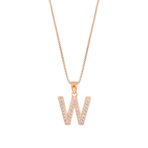 Letter W Diamond Embellished Drop Pendant Necklace in 9ct Rose Gold