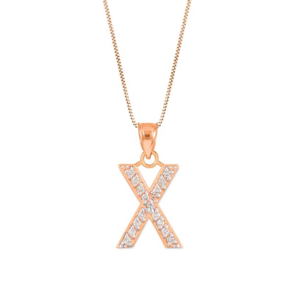 Letter X Diamond Embellished Drop Pendant Necklace in 9ct Rose Gold