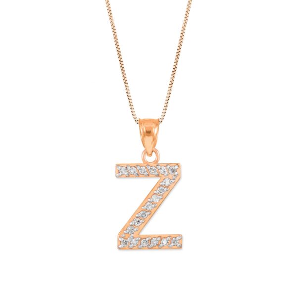 Letter Z Diamond Embellished Drop Pendant Necklace in 9ct Rose Gold