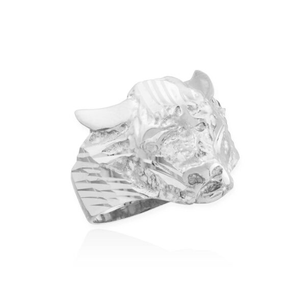 Men's 3D Bull Close Up Ring in 9ct White Gold