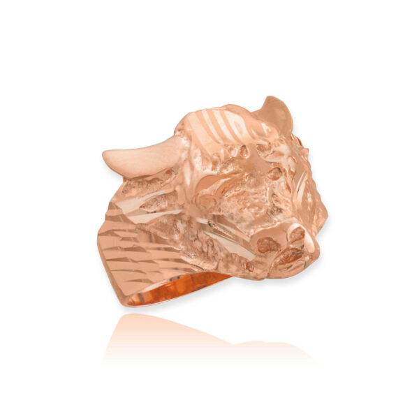 Men's 3D Bull Close Up Ring in 9ct Rose Gold