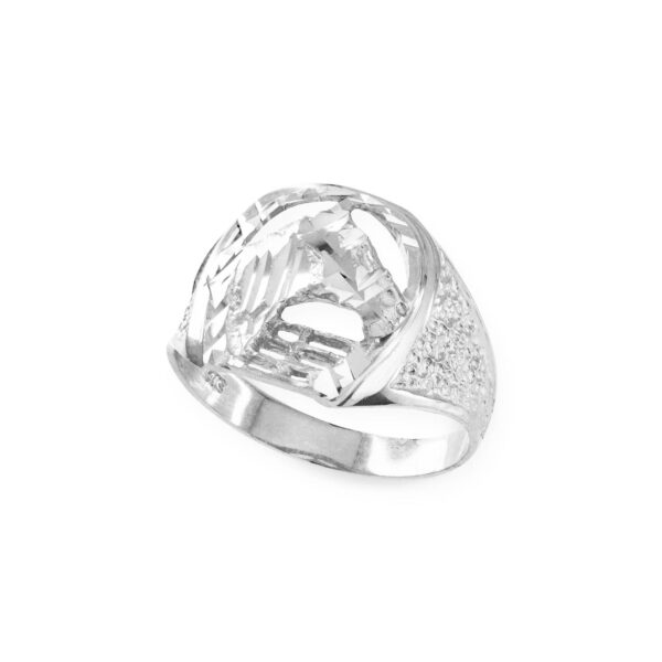 Men's Hammered Horse Ring in 9ct White Gold