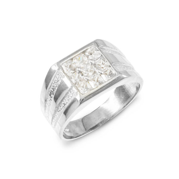 Men's CZ Embellished Ring in 9ct White Gold