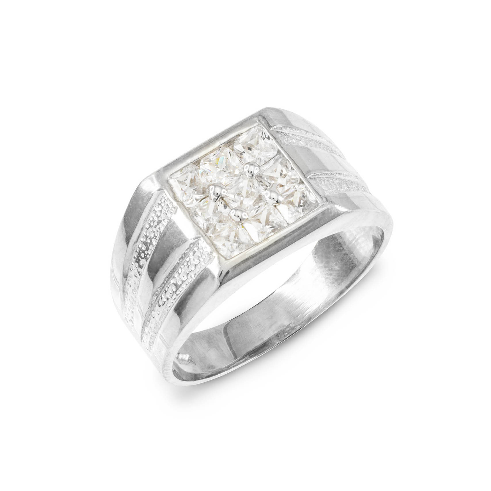 Men's CZ Embellished Ring in 9ct White Gold