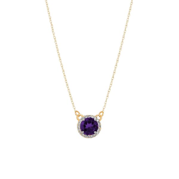 Amethyst & Diamond Pendant Necklace in 9ct Gold