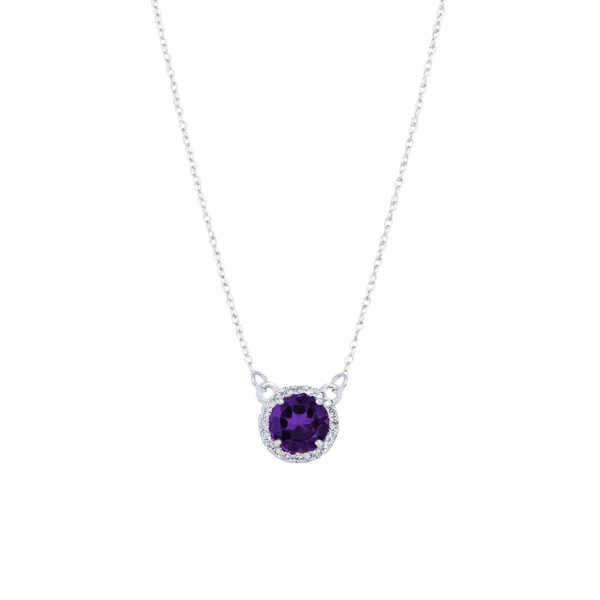 Amethyst & Diamond Pendant Necklace in 9ct White Gold