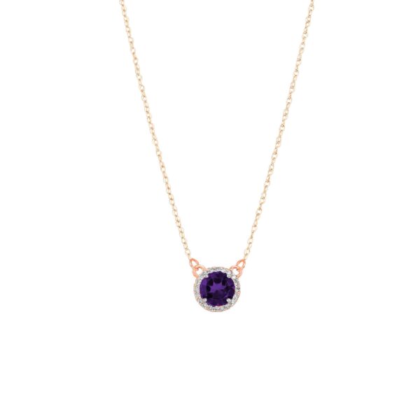 Amethyst & Diamond Pendant Necklace in 9ct Rose Gold