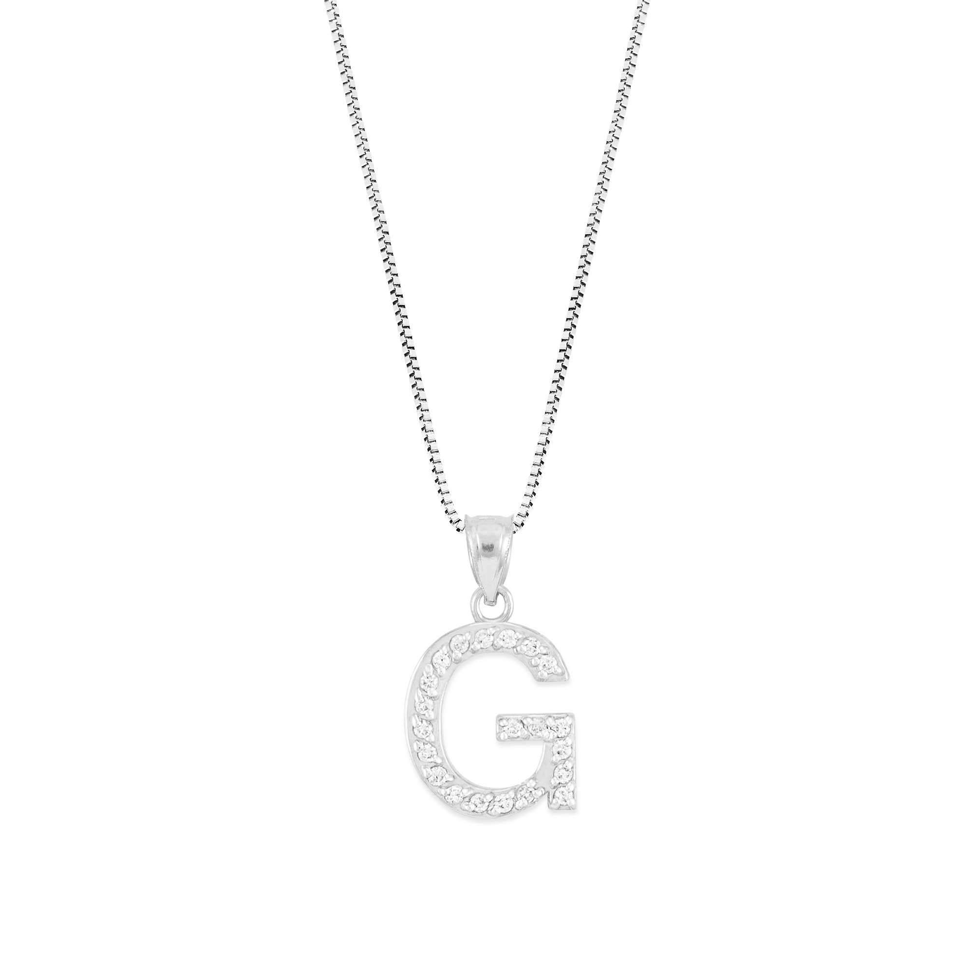 Letter G Diamond Embellished Drop Pendant Necklace in 9ct White Gold
