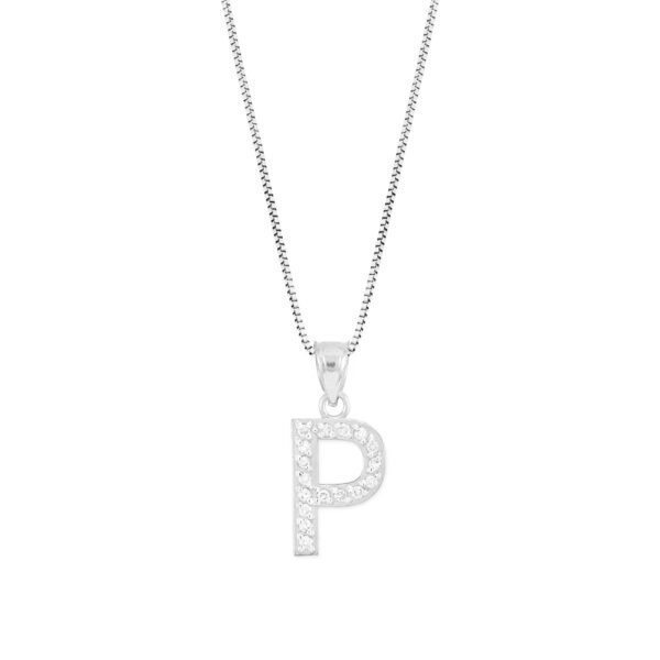 Letter P Diamond Embellished Drop Pendant Necklace in 9ct White Gold
