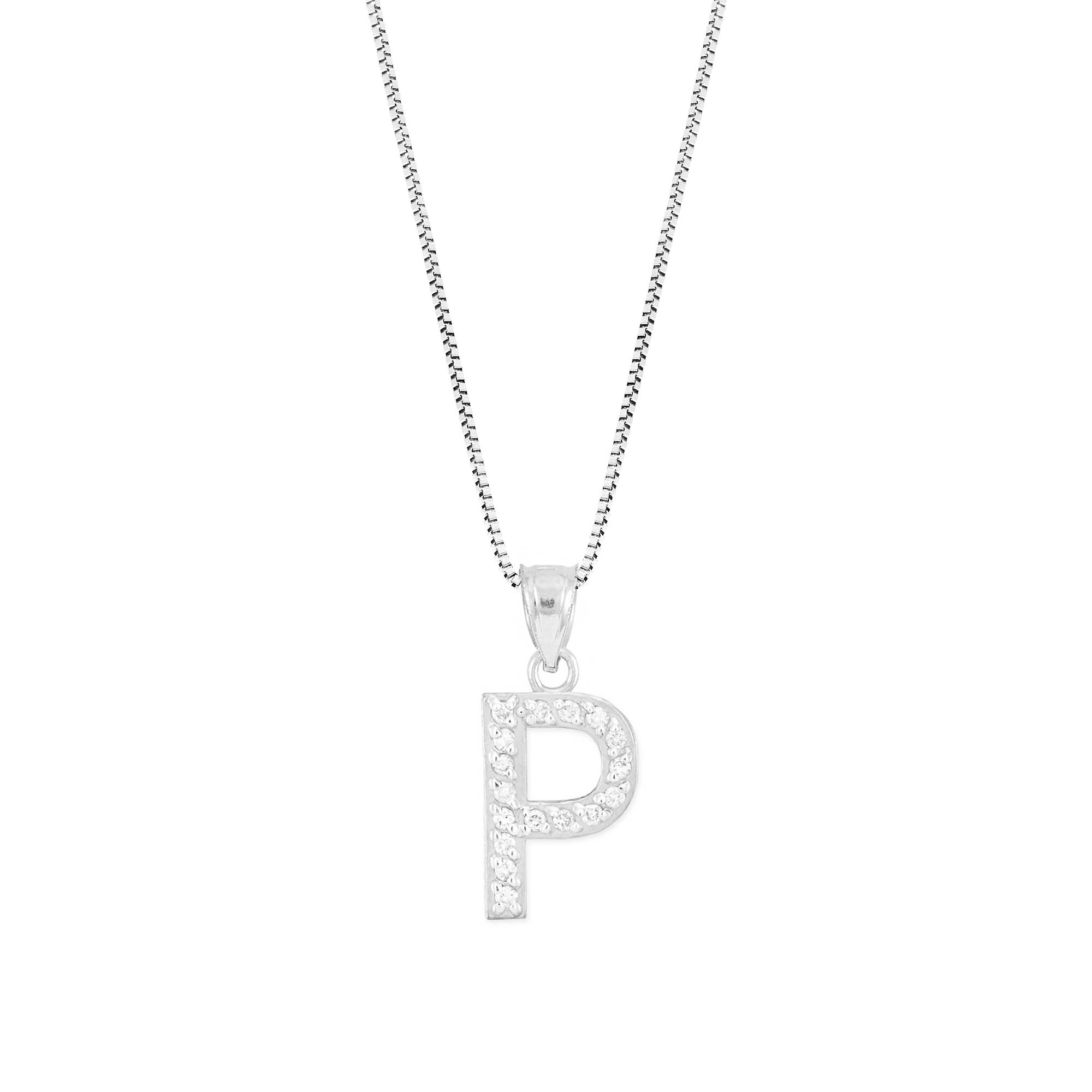 Letter P Diamond Embellished Drop Pendant Necklace in 9ct White Gold