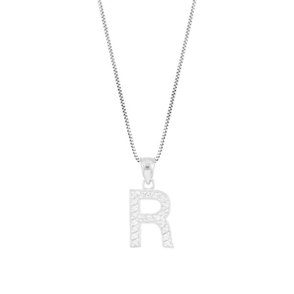 Letter R Diamond Embellished Drop Pendant Necklace in 9ct White Gold