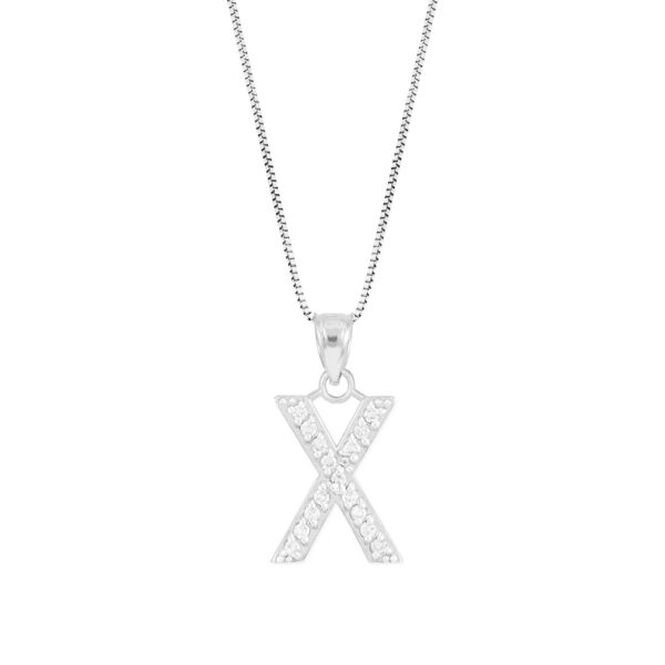 Letter X Diamond Embellished Drop Pendant Necklace in 9ct White Gold