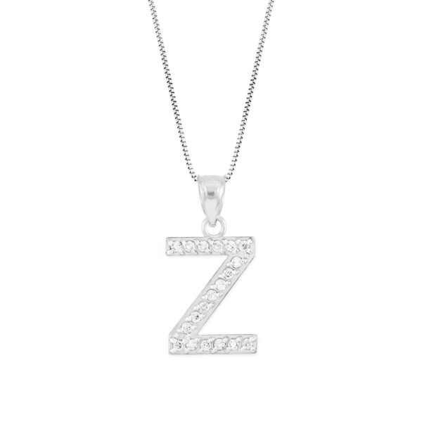 Letter Z Diamond Embellished Drop Pendant Necklace in 9ct White Gold