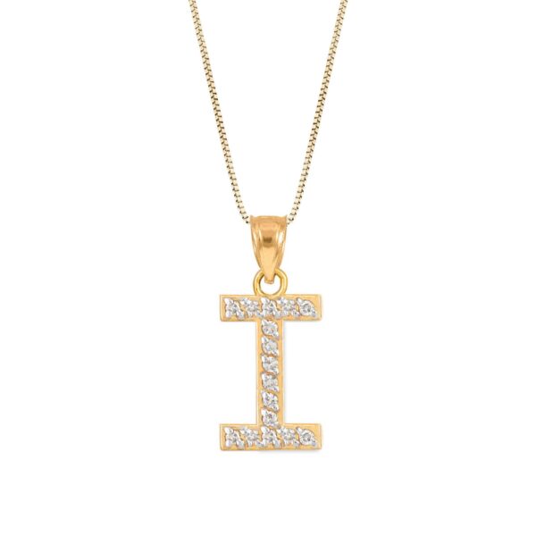 Letter I Diamond Embellished Drop Pendant Necklace in 9ct Gold