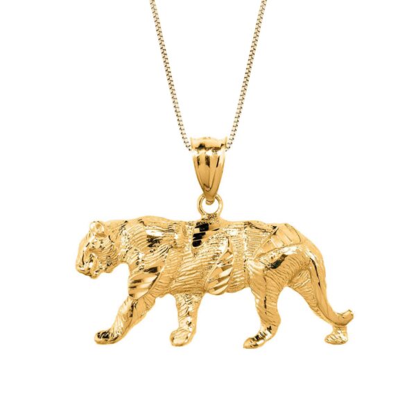 Men's Precision Cut Tiger Pendant Necklace in 9ct Gold