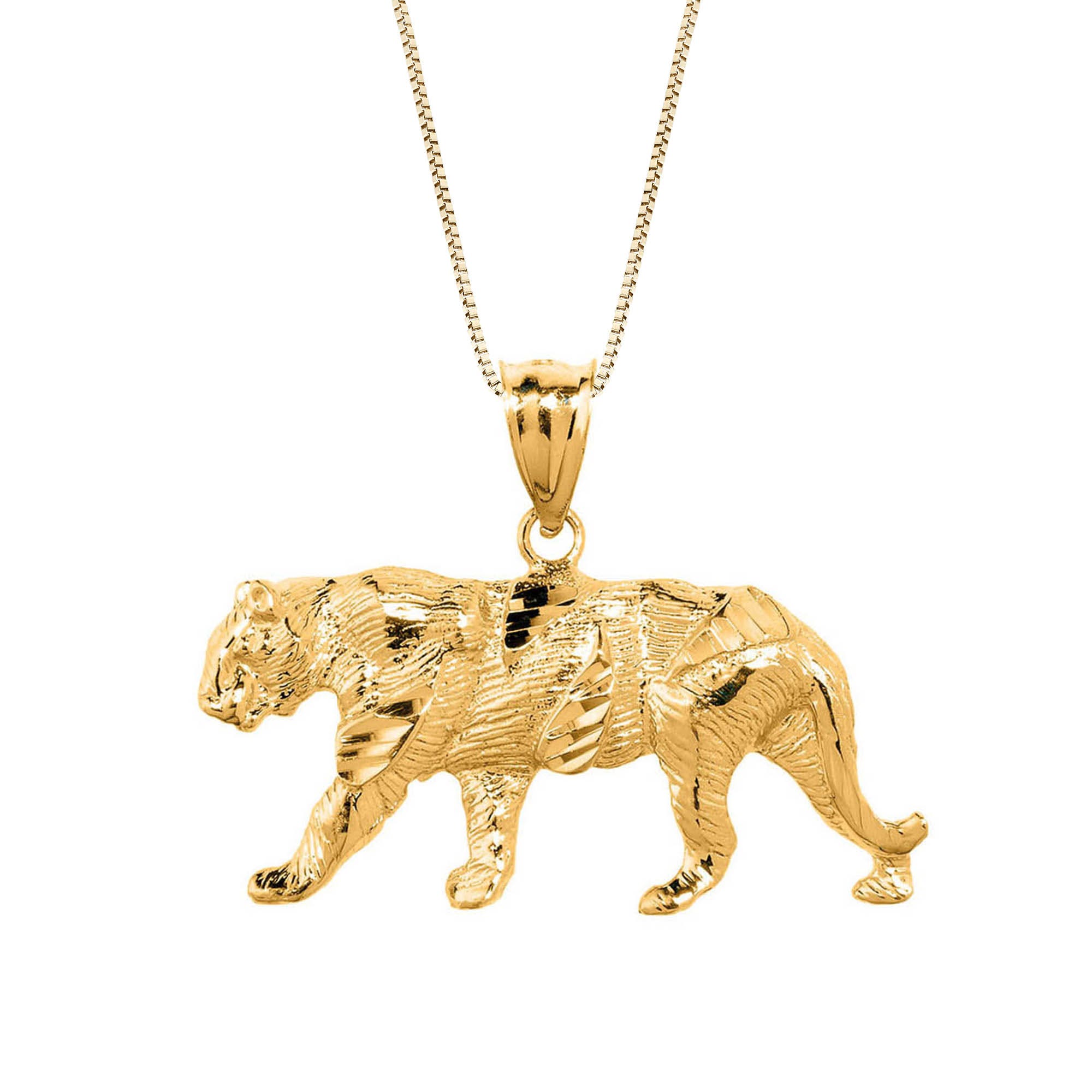 Men's Precision Cut Tiger Pendant Necklace in 9ct Gold