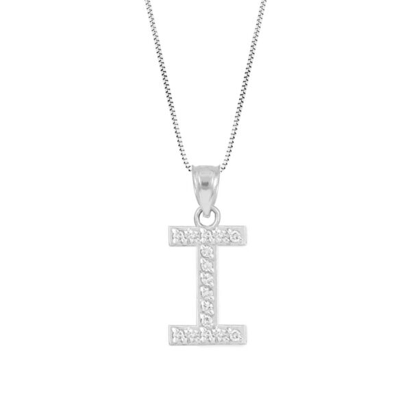 Letter I Diamond Embellished Drop Pendant Necklace in 9ct White Gold