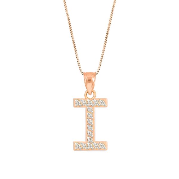 Letter I Diamond Embellished Drop Pendant Necklace in 9ct Rose Gold