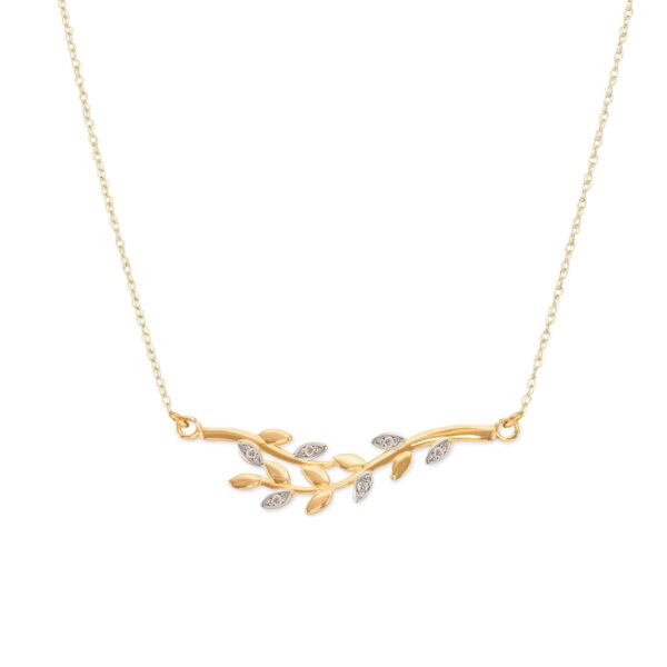 Diamond Embellished Double Olive Branch Pendant Necklace in 9ct Gold