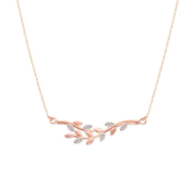 Diamond Embellished Double Olive Branch Pendant Necklace in 9ct Rose Gold