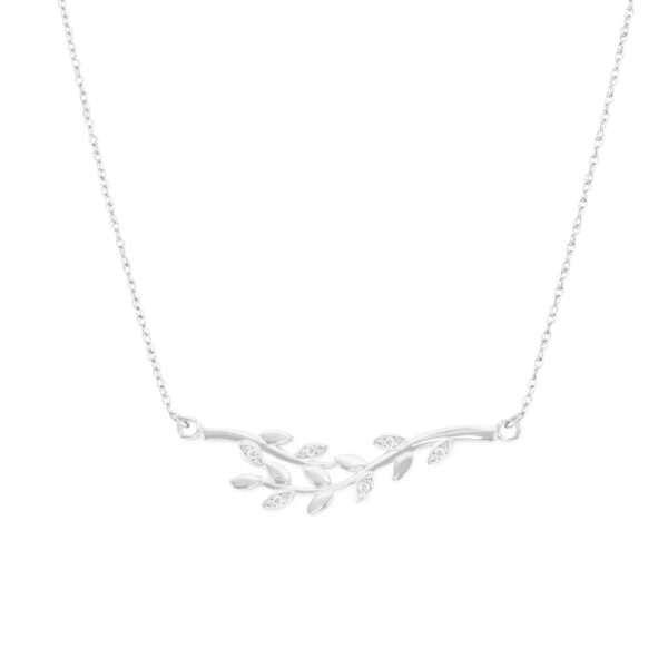 Diamond Embellished Double Olive Branch Pendant Necklace in 9ct White Gold
