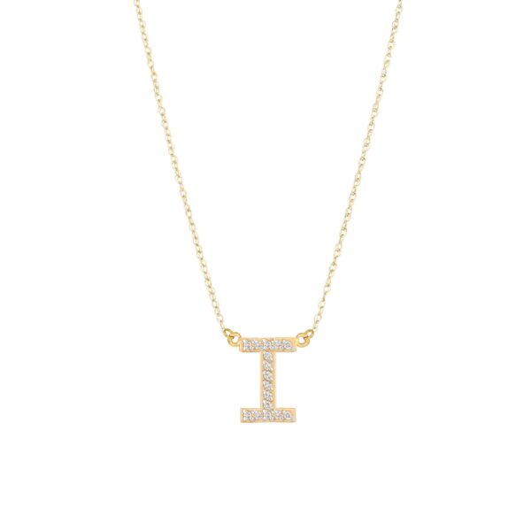 Letter I Diamond Embellished Initial Pendant Necklace in 9ct Gold