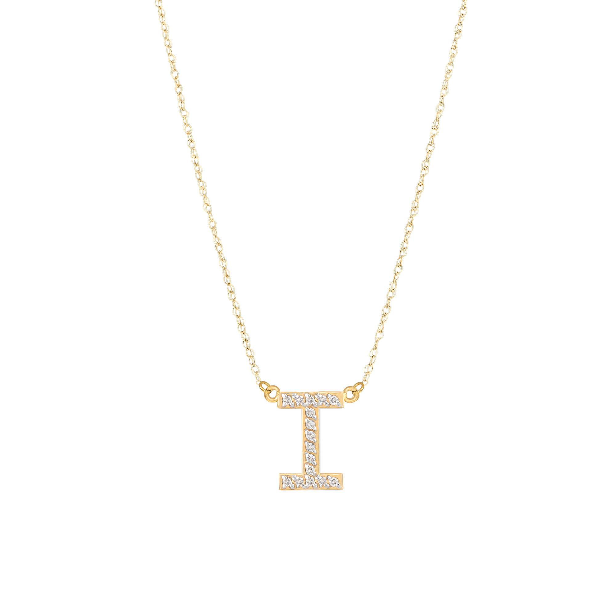 Letter I Diamond Embellished Initial Pendant Necklace in 9ct Gold