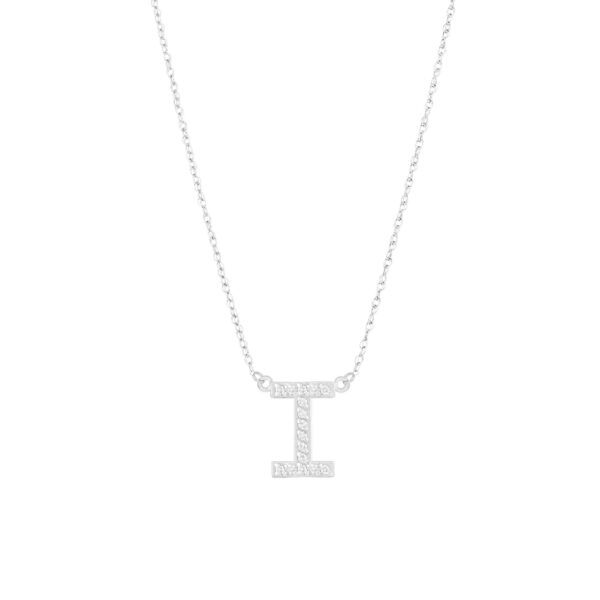 Letter I Diamond Embellished Initial Pendant Necklace in 9ct White Gold